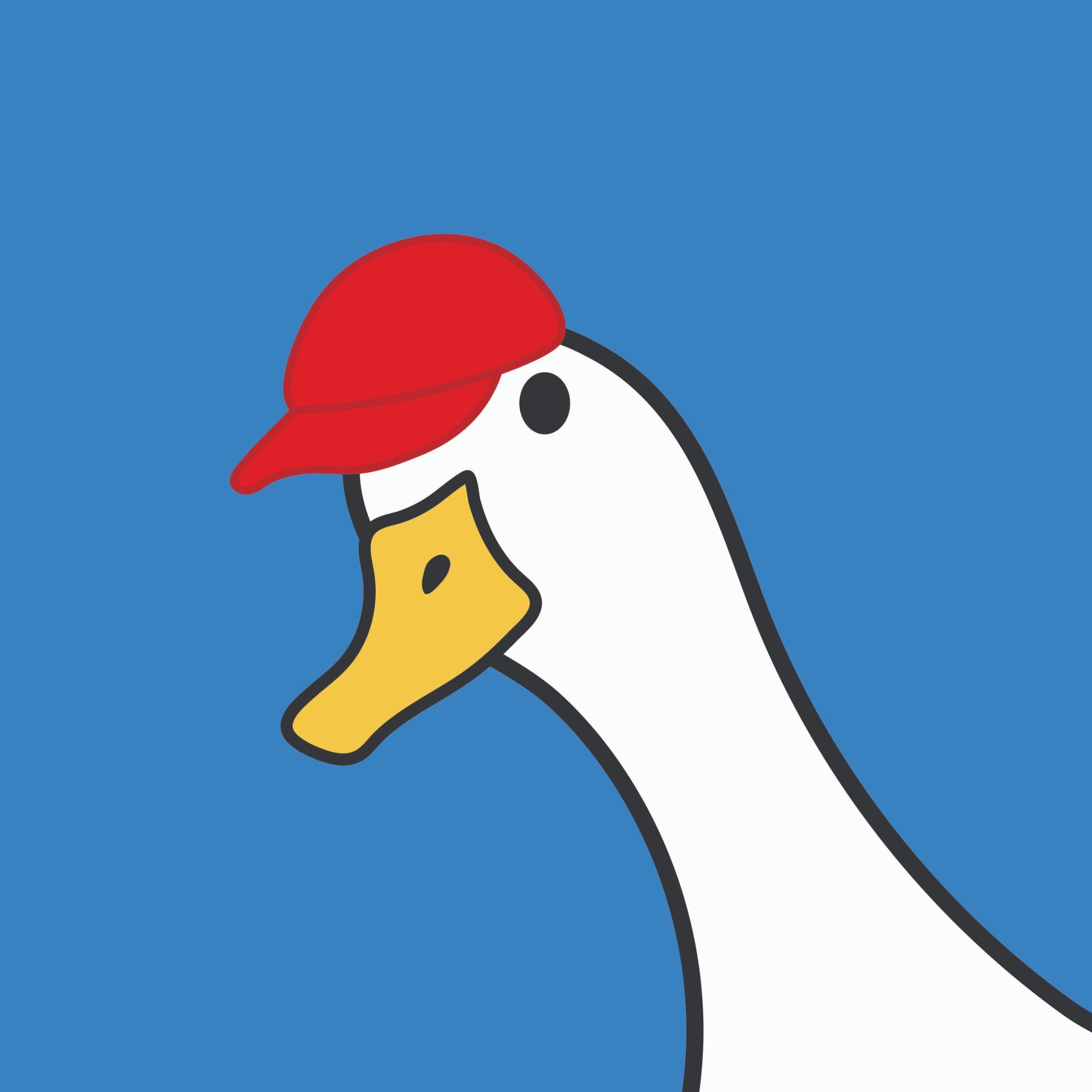 A goose wearing a red cap